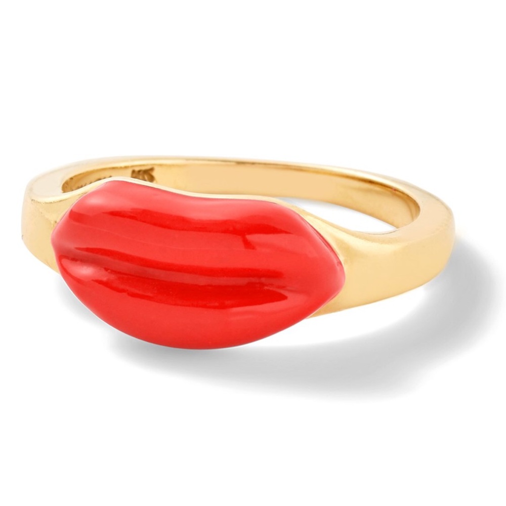 Alison Lou Lip Stack Ring 6.5 6.25 Red 14k Gold